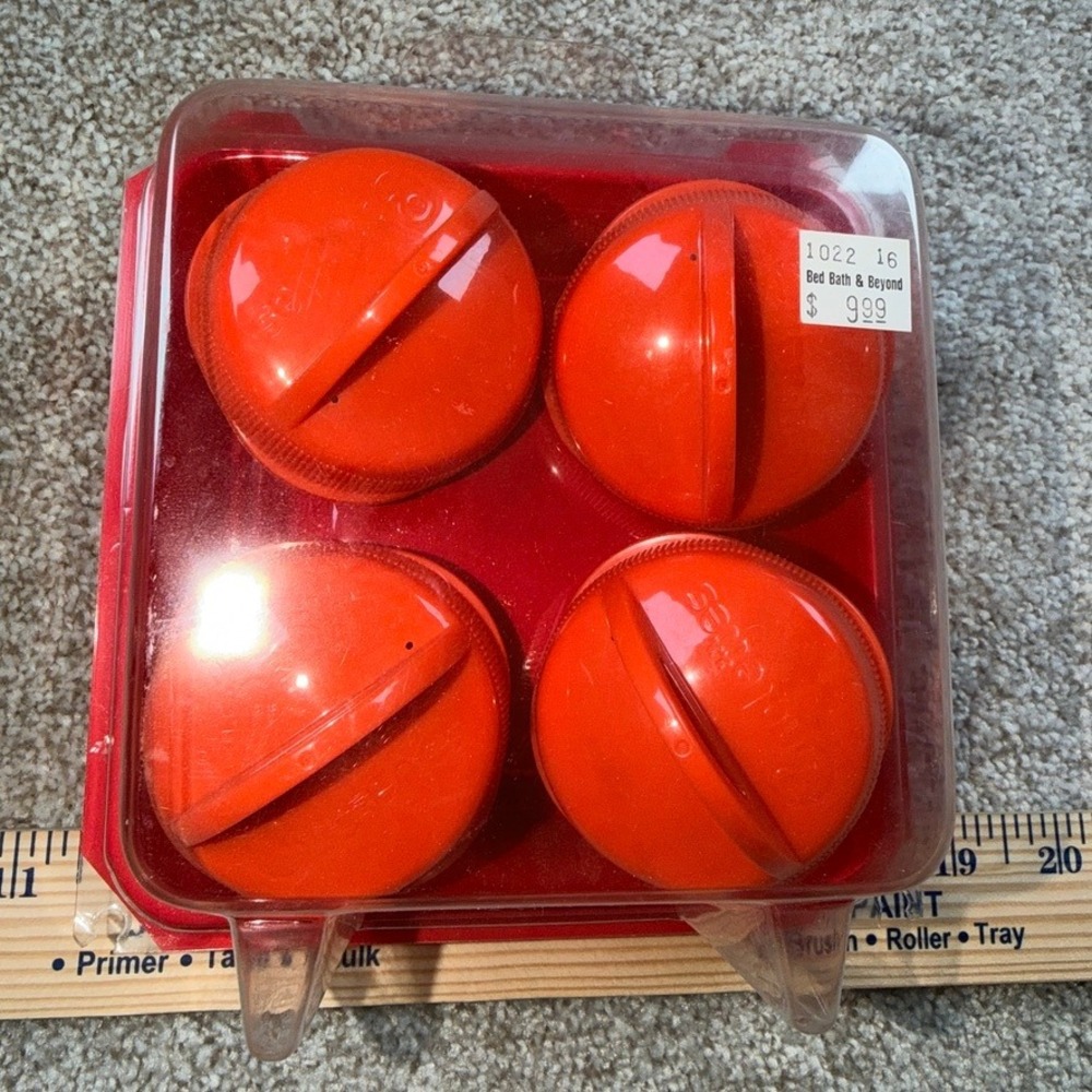 Egglettes 4 Piece Silicone Hard Boiled Egg Maker Set with Red Storage Tray